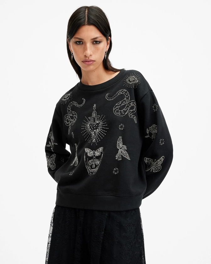 Pippa Embellished Relaxed Fit Sweatshirt Black | ALLSAINTS FR