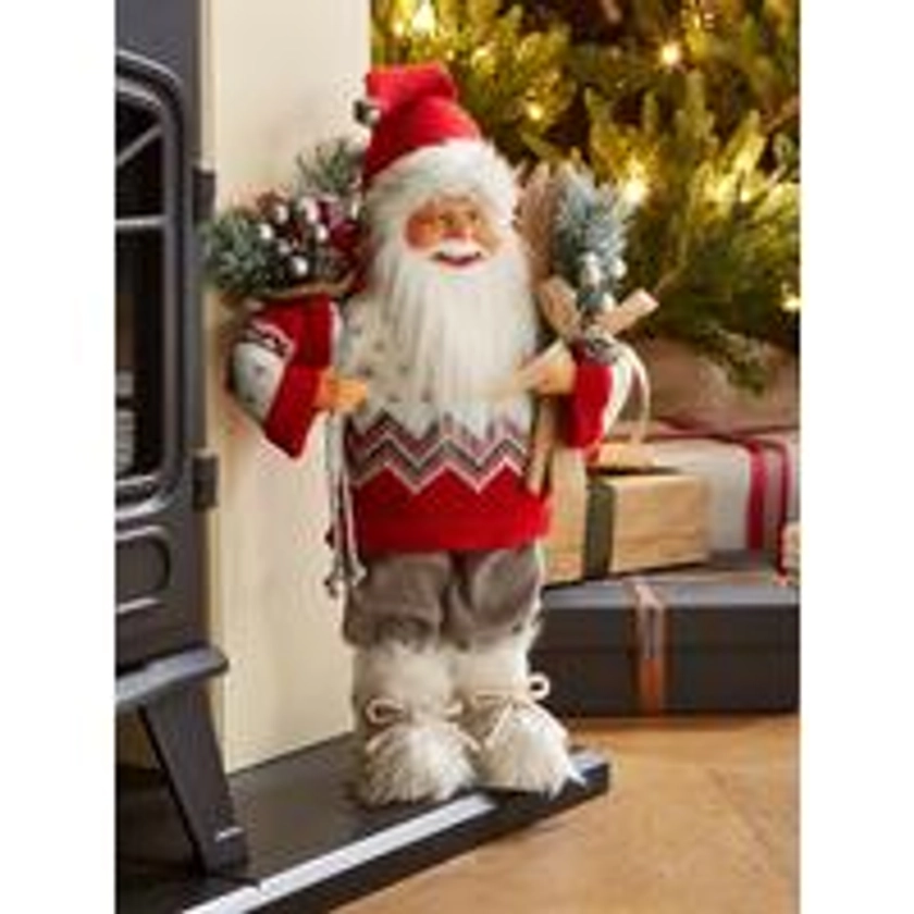 40 cm Standing Santa with Skis Christmas Decoration