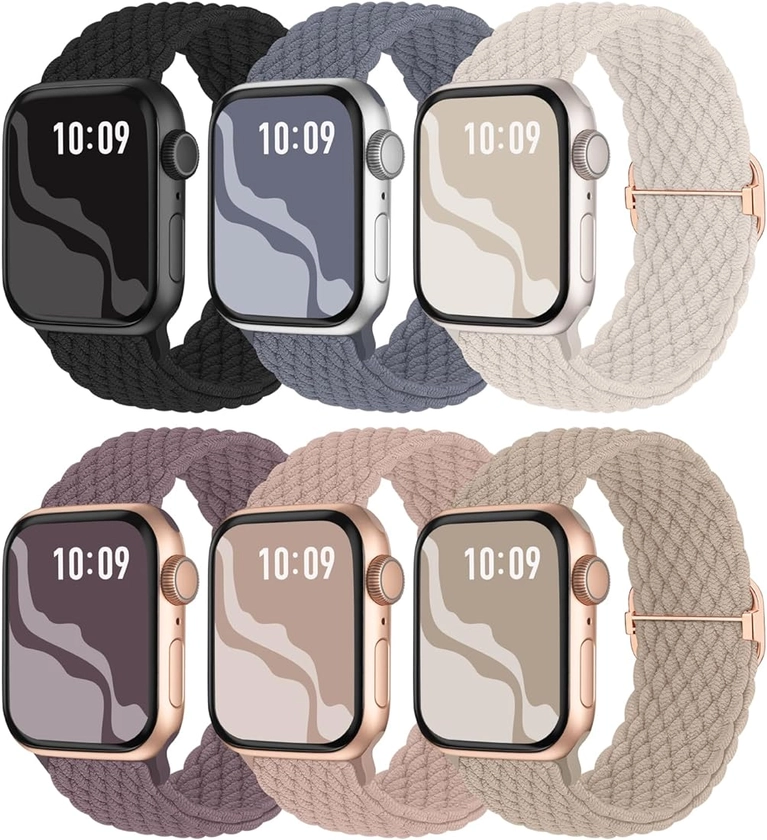 Amazon.com: 6 Pack Braided Solo Loop Compatible with Apple Watch Band 38mm 40mm 41mm 42mm 44mm 45mm 49mm for Women Men, Stretchy Nylon Elastic Straps Wristbands for iWatch Series Ultra SE 8 7 6 5 4 3 2 1 : Cell Phones & Accessories
