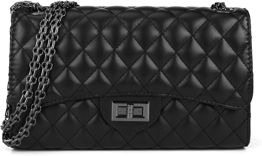 Quilted Crossbody Bags for Women Leather Ladies Shoulder Purses with Chain Strap Stylish Clutch Purse