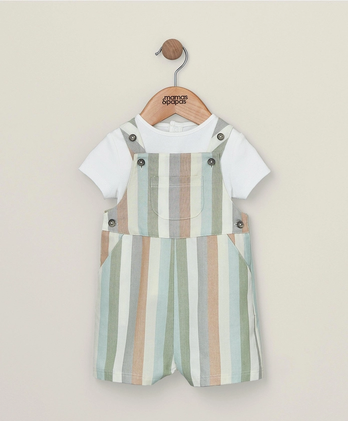 Stripe Woven Dungaree Outfit Set