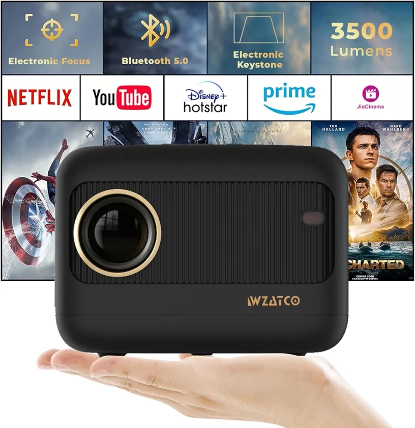 WZATCO Eve | Portable 720P Native Projector for Home | 1080P Full HD Support | Electronic Focus | Bluetooth 5.0 | 3500 lumens (350 ANSI) | 5W HiFi Speaker | 176" Screen | Compatible with 4K TV Stick : Amazon.in: Electronics