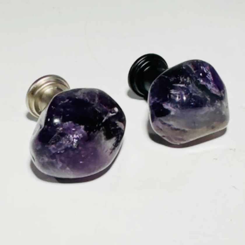 Tumbled dark amethyst cabinet knob | purple crystal knob, amethyst geode pull, crystal kitchen cabinet knob, dresser knob, rock lover decor