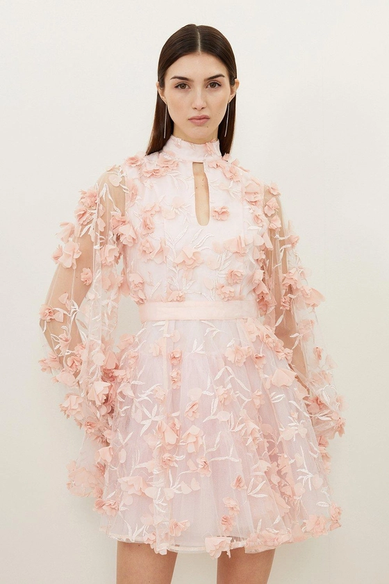 Floral Applique Woven Mini Dress | Karen Millen