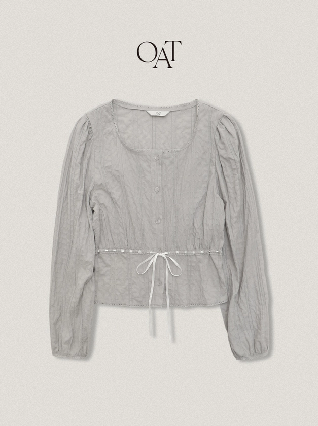 [오늘출발][OAT] Sophia Tunnel Ribbon Blouse - Cloud gray