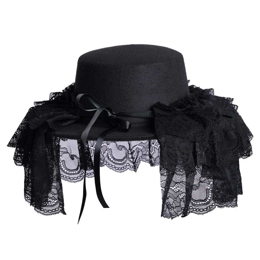 Sombrero de velo negro para mujer, sombrero de fieltro Vintage gótico Punk para mujer, estilo clásico, ropa para la cabeza para Cosplay del té de la tarde - AliExpress