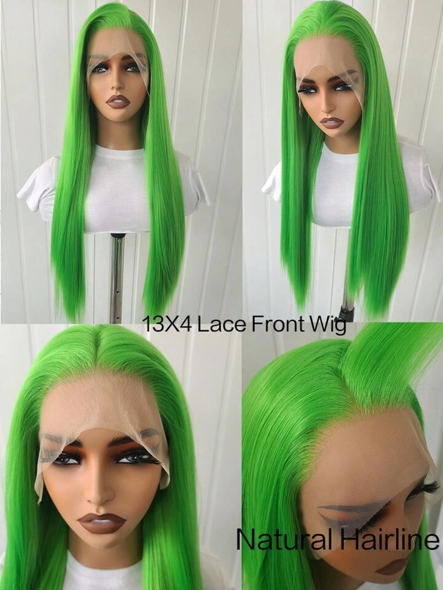 Lime Green Wig Long Straight Lemon Green Synthetic Lace Front Wigs Pre Plucked Natural Hairline For Heat Resistant Fiber Hair Cosplay Daily Wear Wig (Lime Green)