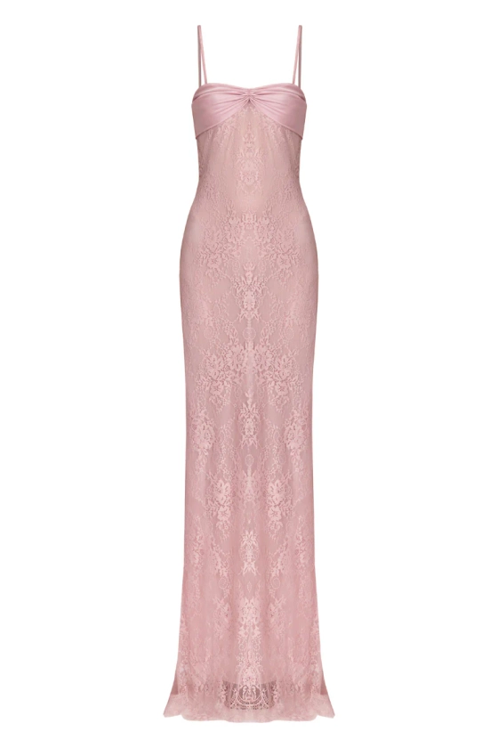 LACE SWAN SLIP MAXI DRESS IN PINK | Stolen Stores | CULT MIA