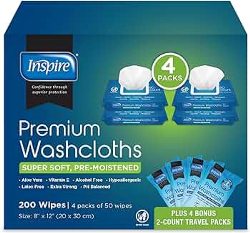 Inspire Adult Wet Wipes, Adult Wash Cloths, Adult Wipes for Incontinence & Cleansing for Elderly, 8"x12" (200 count)