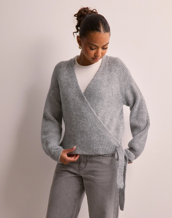 Buy Only ONLMIA L/S WRAP CARDIGAN KNT NOOS - Light Grey Melange | Nelly.com