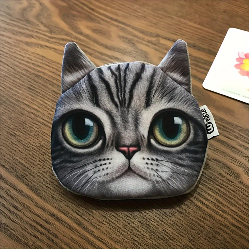 1pc Girl&#39;s Cat Cute Small Coin Purse, Meow Cartoon Small Wallet