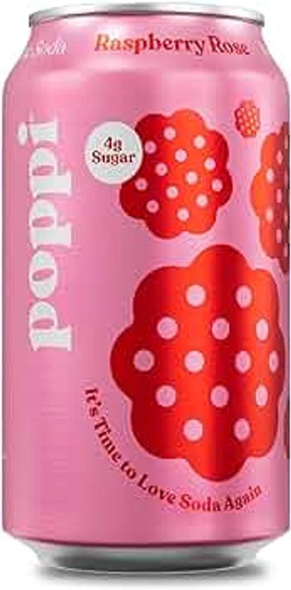 POPPI Sparkling Prebiotic Soda, Beverages w/Apple Cider Vinegar, Seltzer Water & Fruit Juice, Raspberry Rose, 12oz (12 Pack) (Packaging May Vary)