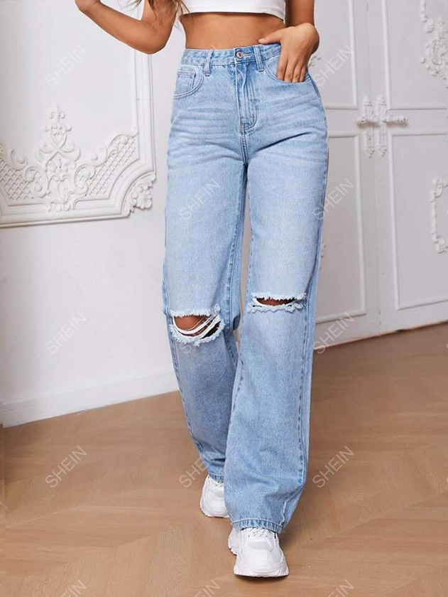 SHEIN Tall Ripped Straight Leg Jeans