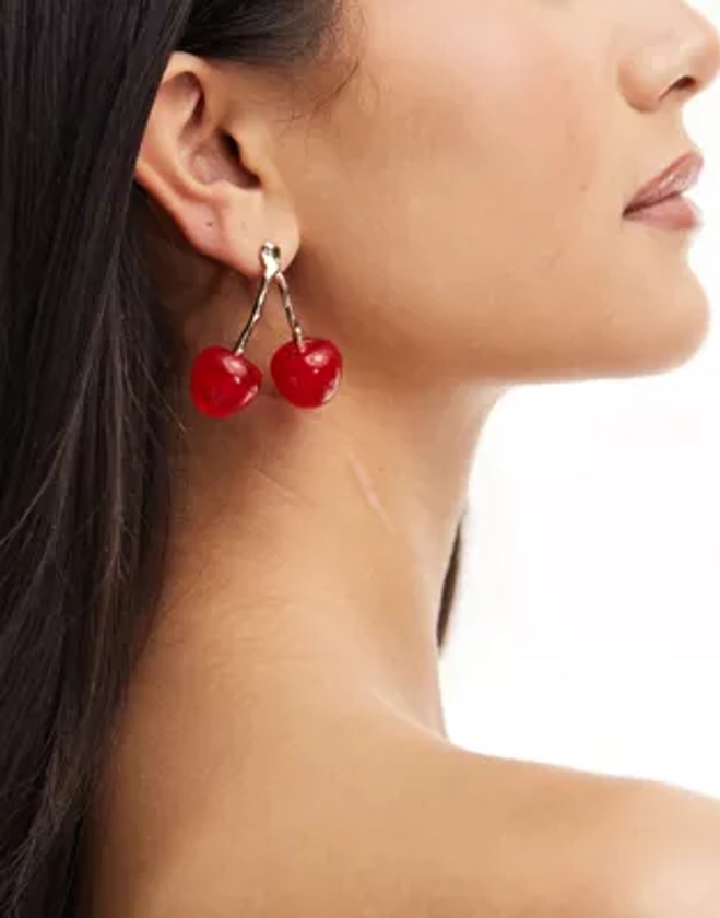 Mango double cherry earrings in red | ASOS