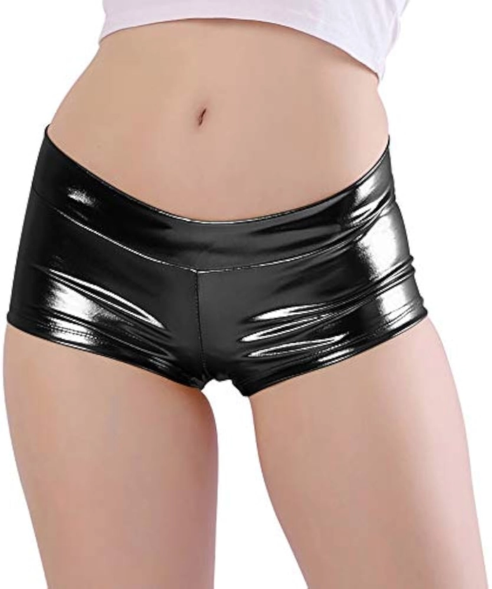 Kepblom Women's Shiny Metallic Rave Booty Shorts Hot Pants Dance Bottom