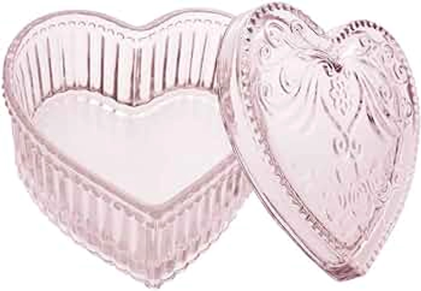 Crystal Glass Heart-Shaped Storage Box Embossed Jewelry Box Candy Box with Lid
