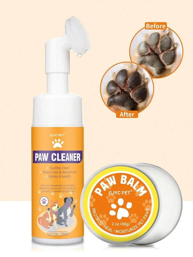 1 juego de 2 espuma limpiadora de pies para mascotas y crema para el cuidado de las patas, cuidado hidratante de limpieza profunda