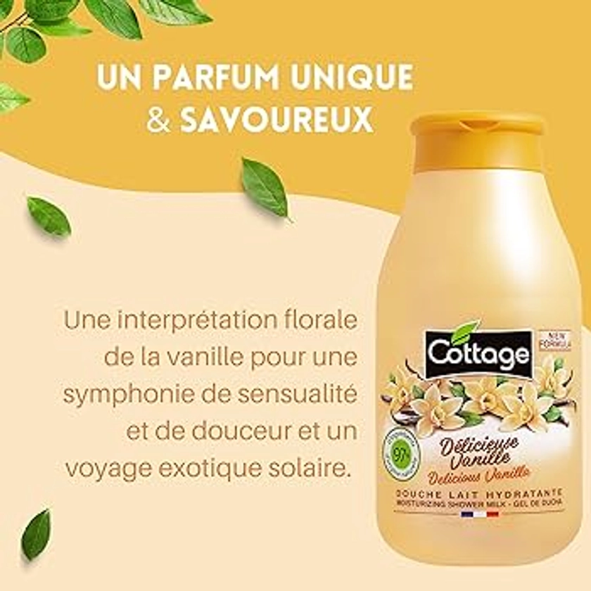 Cottage Gel Douche Lait Hydratant 97% d'Ingrédients d'Origine Naturelle, 250ml -Fabriqué en France- Délicieuse Vanille
