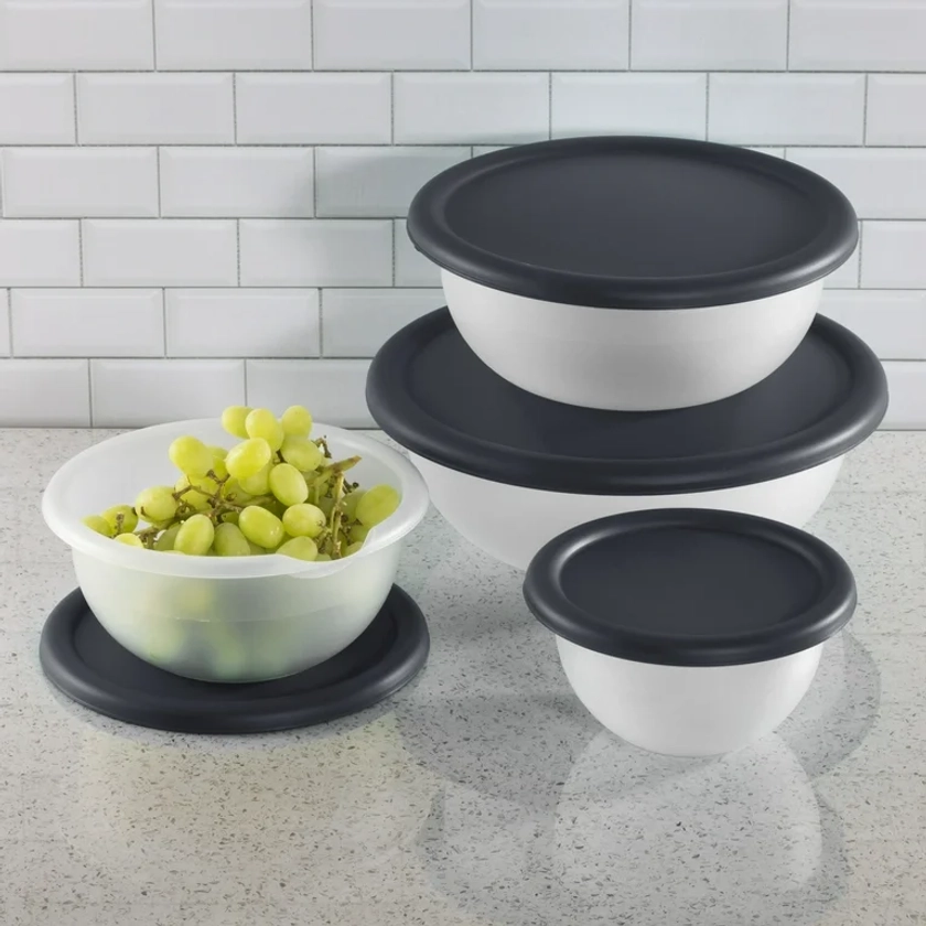 Mainstays 8 Piece Covered Bowl Set Plastic, Greystone