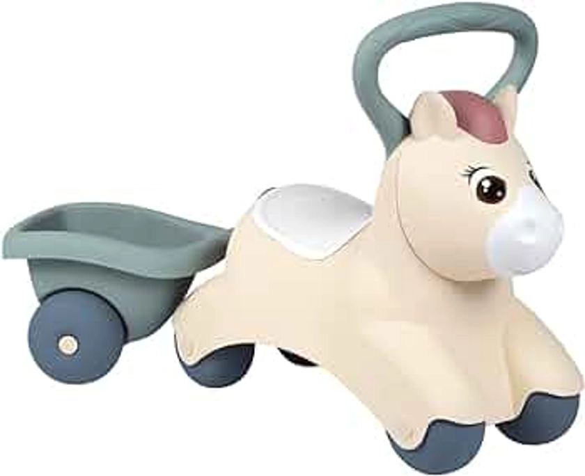 Smoby - Little Porteur Baby Pony - Poignées Ergonomiques et Remorque - Dès 12 Mois - Fabriqué en France - 140502 Beige