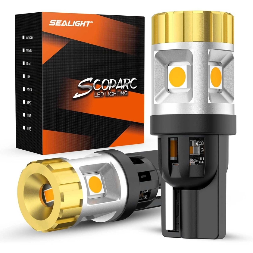 SEALIGHT® SLJ7 T10/194/168/W5W LED License Plate Light Map Trunk Glove Box Turn Signal Light Bulbs 8W 1000LM 2000K Amber 2PCS