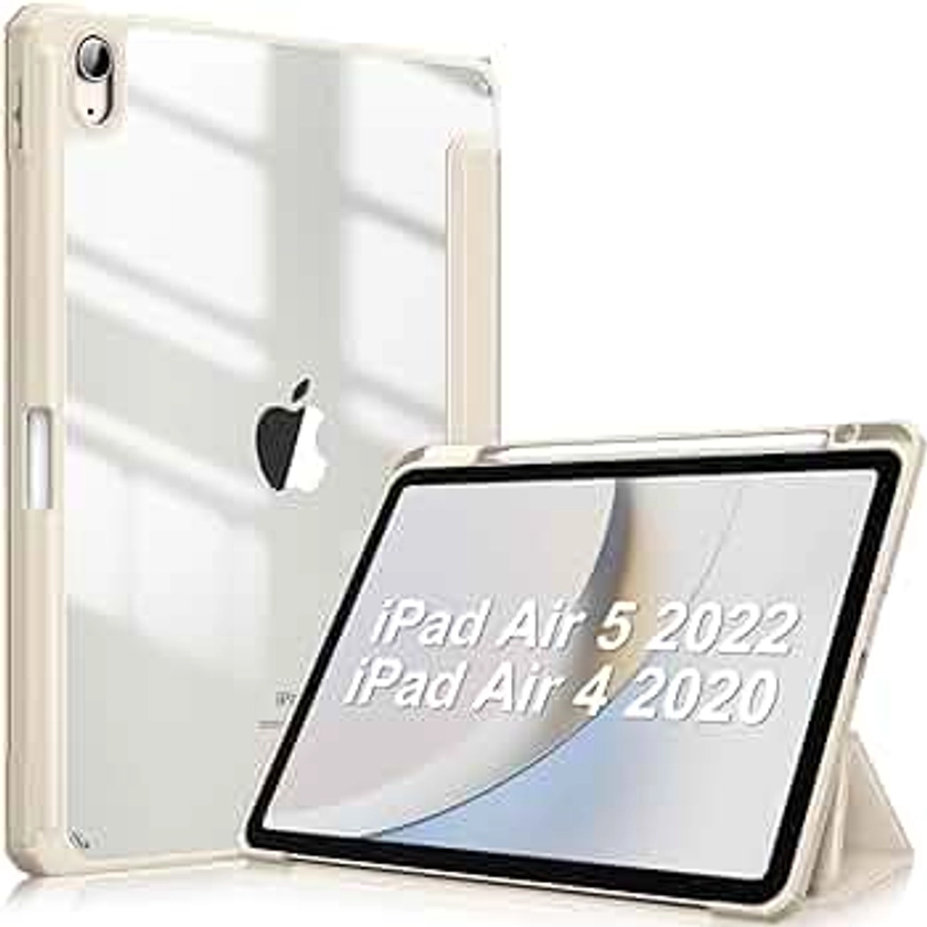 Fintie Hybrid Slim Case for iPad Air 5th Generation (2022) / iPad Air 4th Generation (2020) 10.9 Inch - [Built-in Pencil Holder] Shockproof Cover with Clear Transparent Back Shell, Starlight