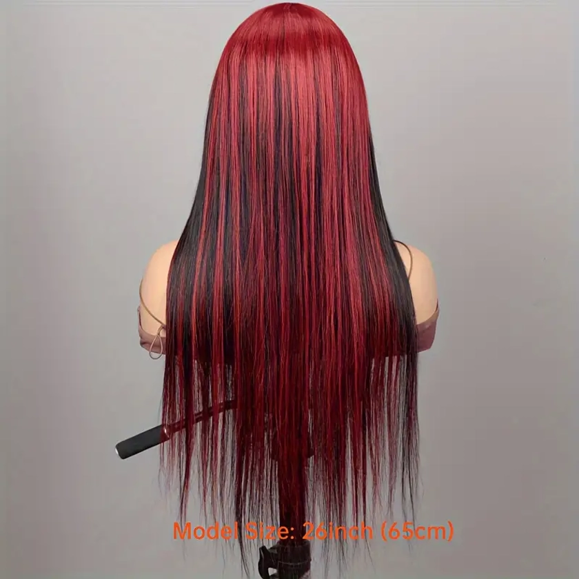 Perruque En Cheveux Humains Noirs Rouges Droits Pleins - Temu France