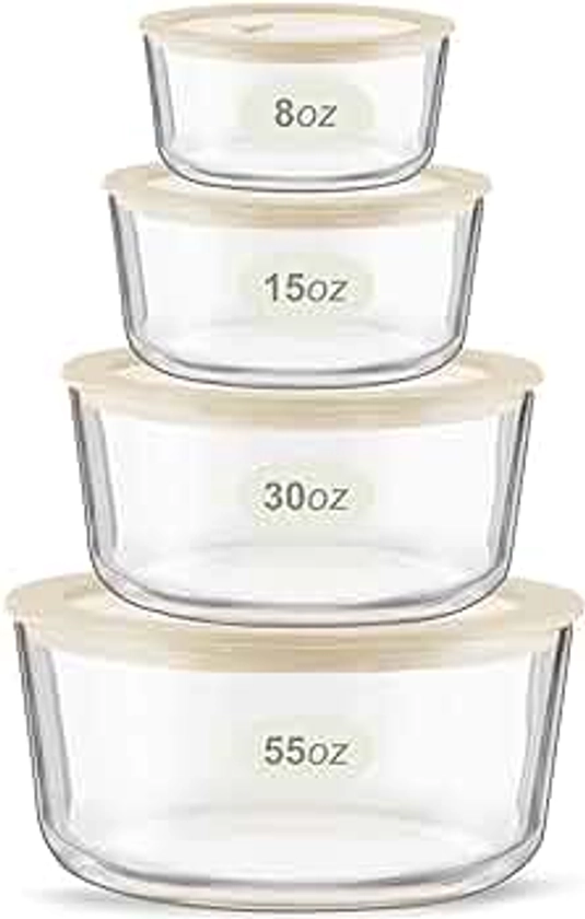 Urban Green Glass Food Container Set with Glass Lid, 4 Pack, Glass Food Containers with Silicone Framed Glass Lid, Airtight, Leakproof, 100% Plastic Free, Glass Meal Prep Containers