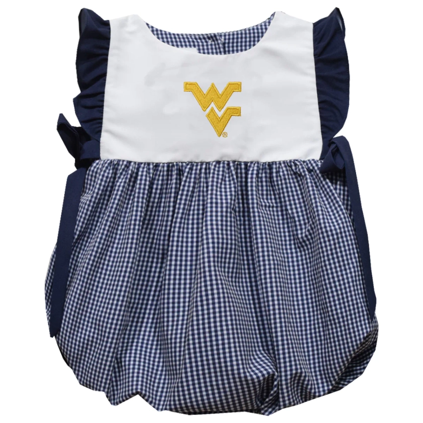 West Virginia University Mountaineers Embroidered Navy Gingham Bubble12M