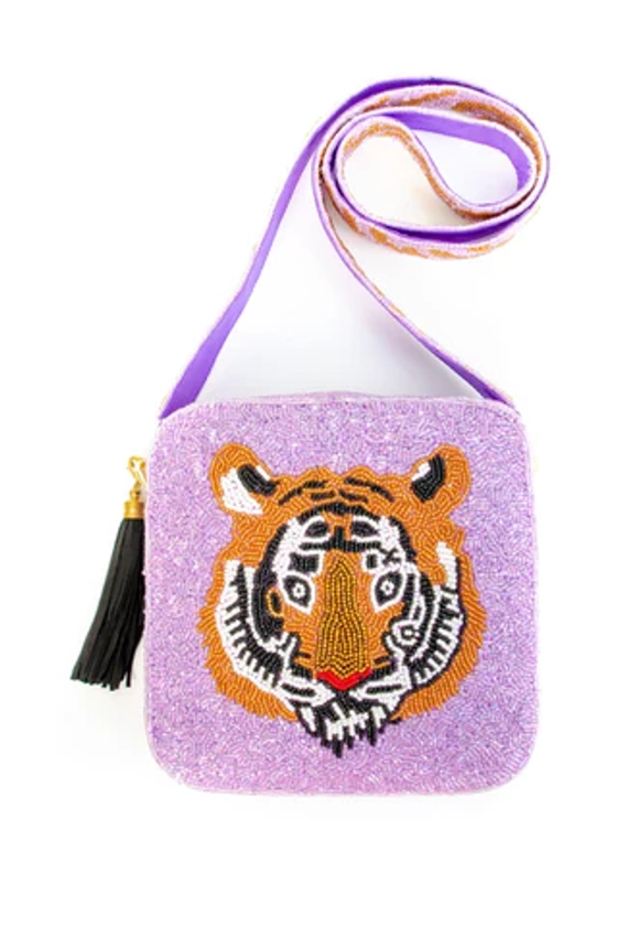 Lavender Tiger Face Beaded Bag
