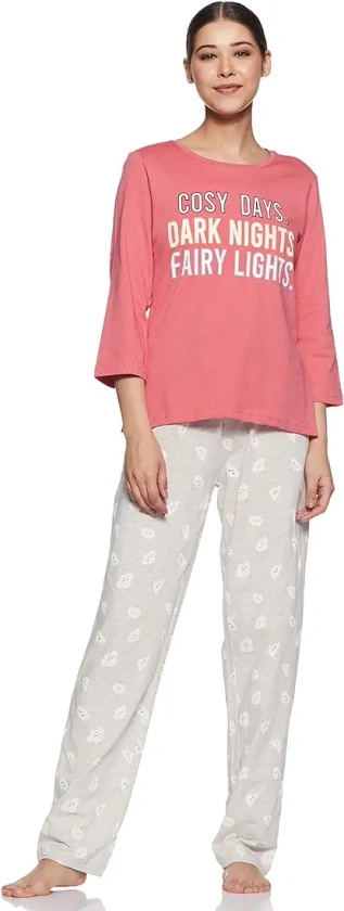 Buy Amazon Brand - Eden & Ivy Women's Relaxed Pyjama Set (EI/SW/EIPS02_Pink & Grey_XL) at Amazon.in