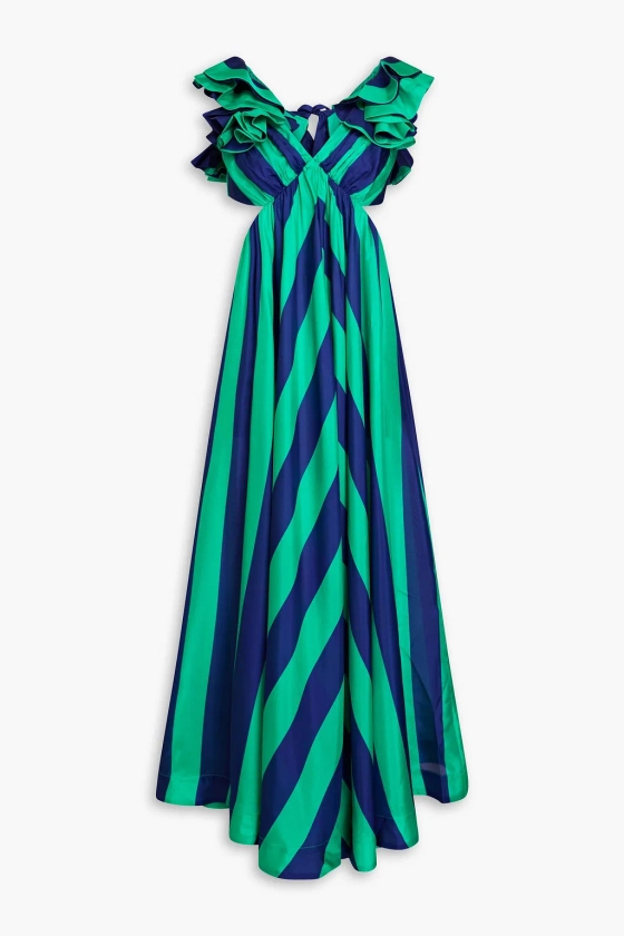 ZIMMERMANN Ruffled striped silk-satin maxi dress | THE OUTNET