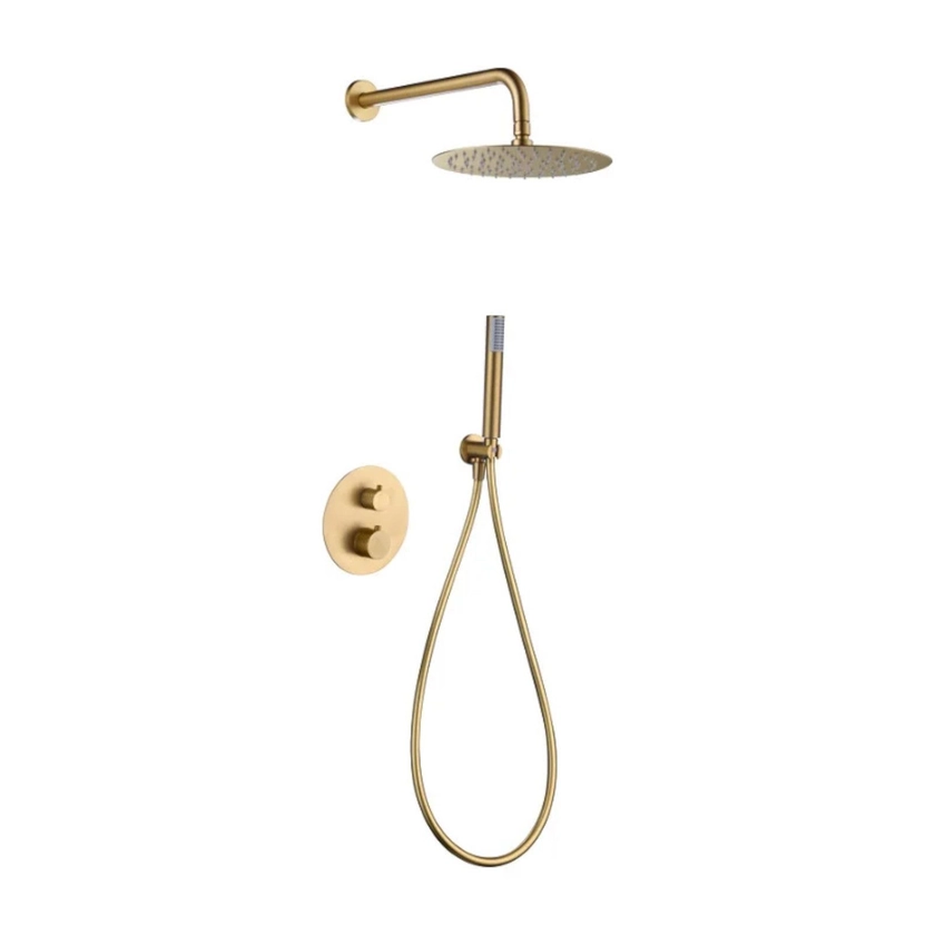 Set incasso doccia termostatico e doccino con soffione a parete in acciaio inox 304 oro spazzolato - Fear