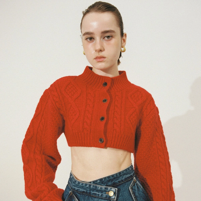 XILI Cable Knit Crop Cardigan - Red