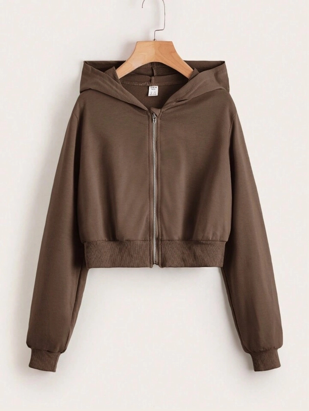 SHEIN Solid Color Casual Zip-Front Hoodie, Suitable For Teen Girls In Autumn And Winter