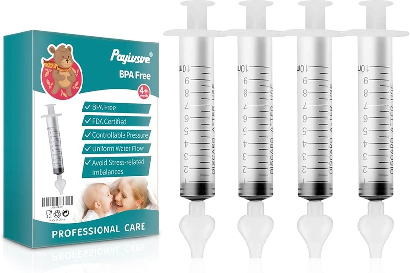 Seringues Nasal Bébé 4 Pièces, Pipette Nez Bébé Réutilisable pour Nouveau-Né Tout-Petits, Seringu Nasal Bebe Professionnel avec Embout en Silicone