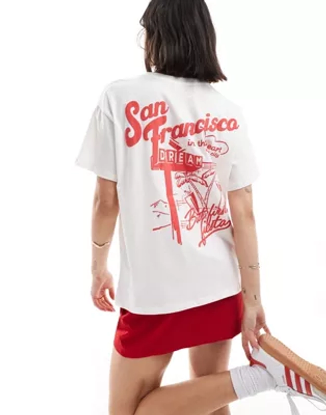Bershka 'San Francisco' oversized t-shirt in white | ASOS