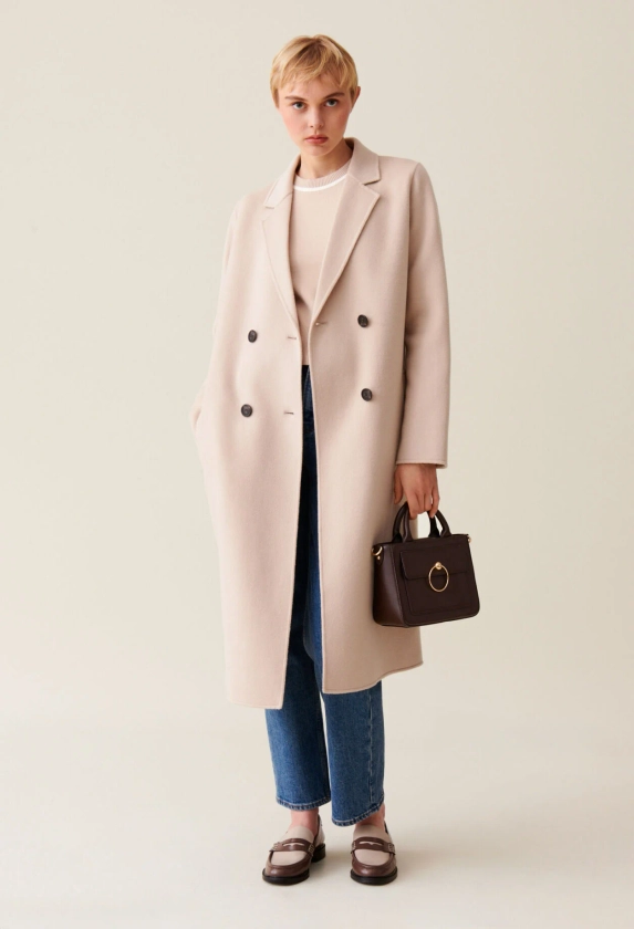 Manteau mi-long laine mélangée beige | Claudie FR