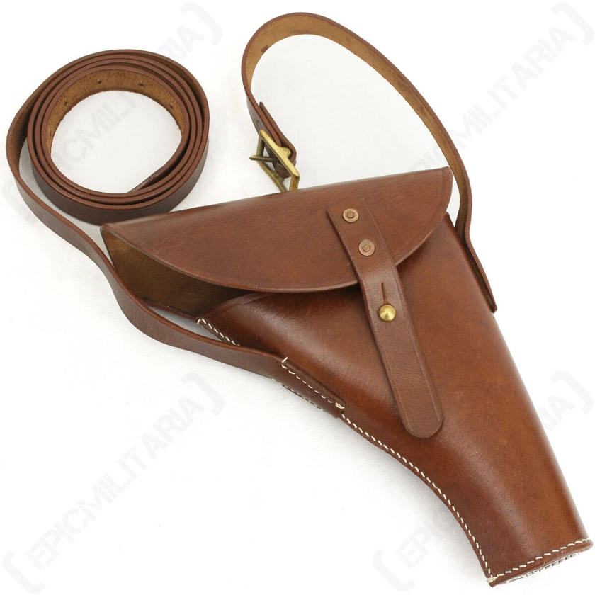 WW2 British Signals Brown Leather Webley Holster - Military Army Reproduction