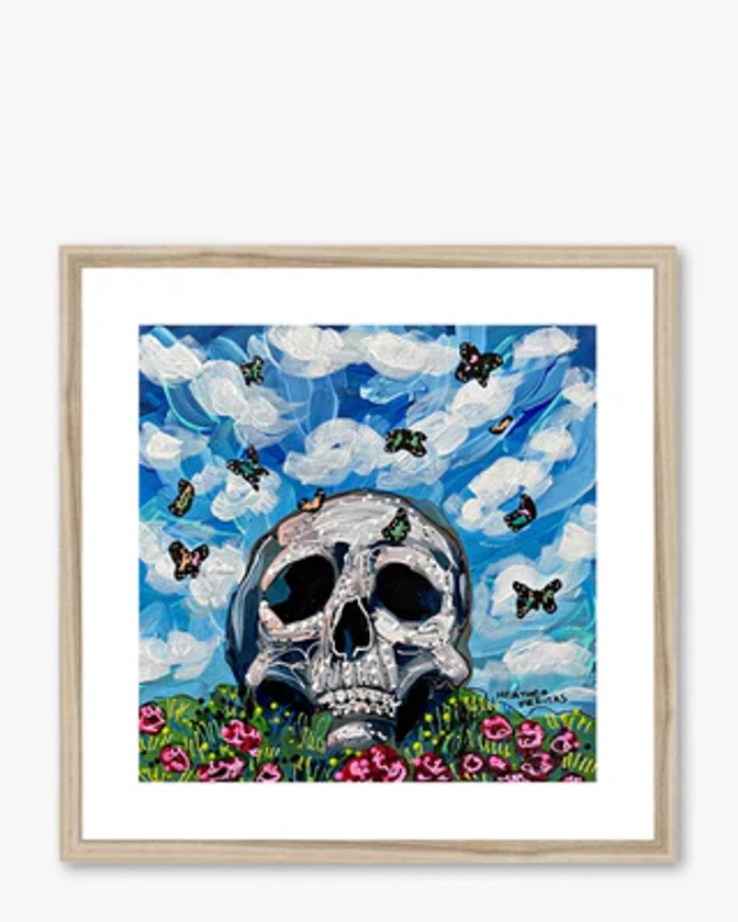 Blue Sky Horizon Butterfly Skull Framed & Mounted Print