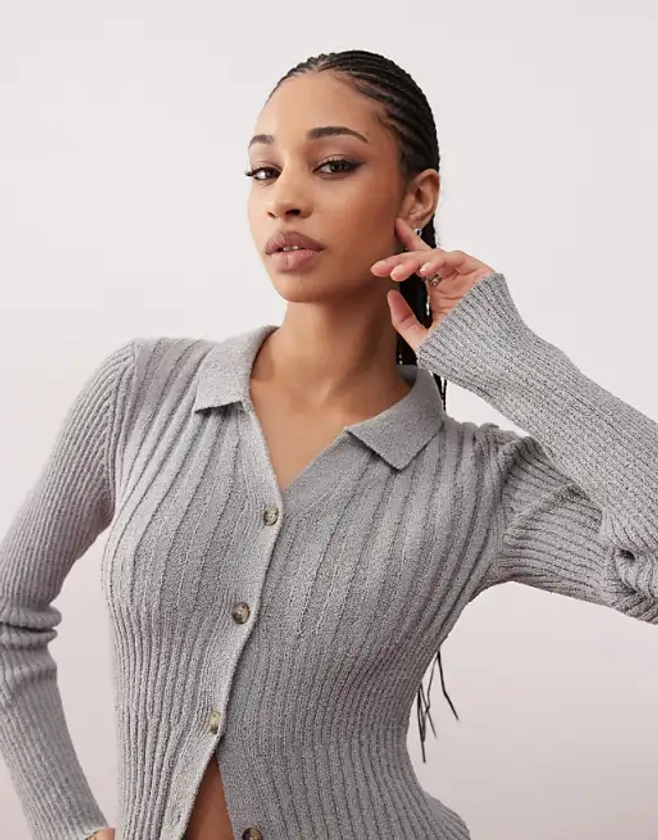 COLLUSION button down knitted top in grey | ASOS