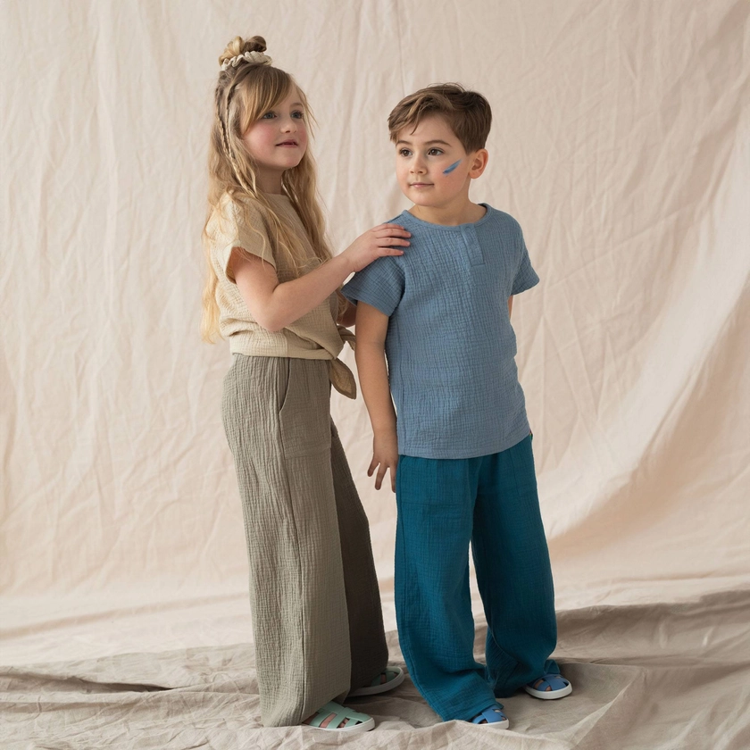 Niebieskie spodnie muślinowe dziecięce | Sklep MyBasic