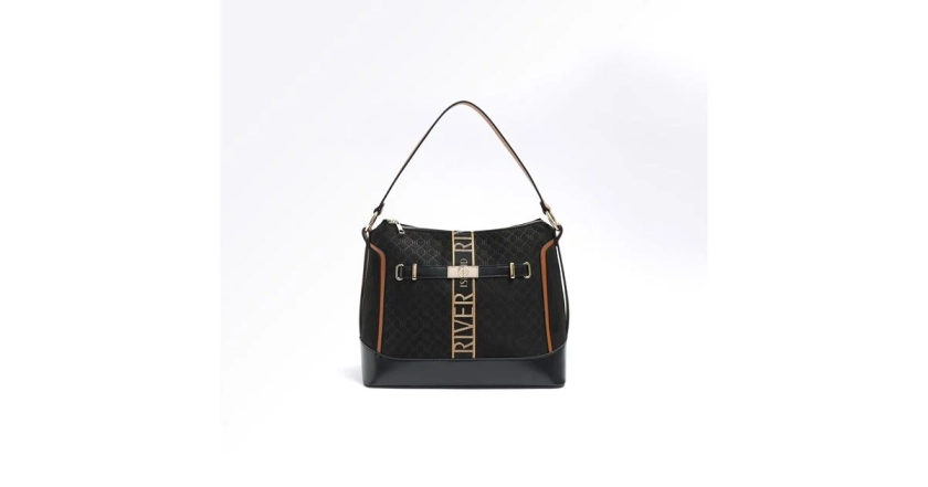 River Island Black Ri Monogram Webbing Shoulder Bag