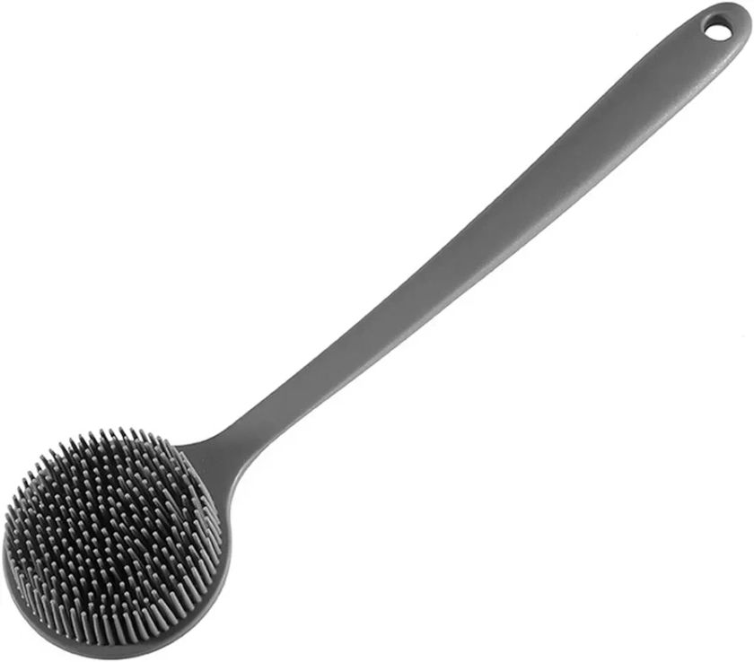 Silicone body scrubber, a long-handled body brush made of soft silica gel, shower brush can promote blood without damaging the skin, back scrubber can clean all parts of the body, this is a back brush you deserve (Gray)