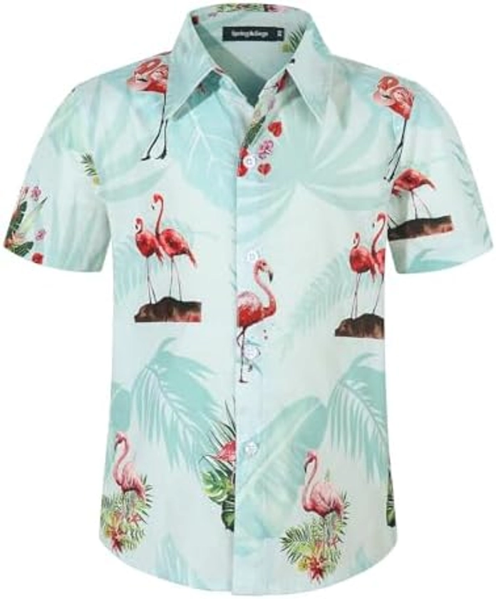 Spring&Gege Boy's Short Sleeve Hawaiian Shirt Summer Beach Luau Holiday Aloha Button Down Shirts (4-14 Years)