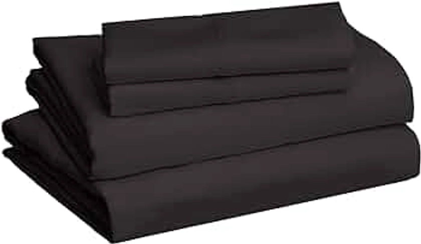 Amazon Basics Lightweight Super Soft Easy Care Microfiber 4-Piece Bed Sheet Set with 14-Inch Deep Pockets, Full, Black, Solid