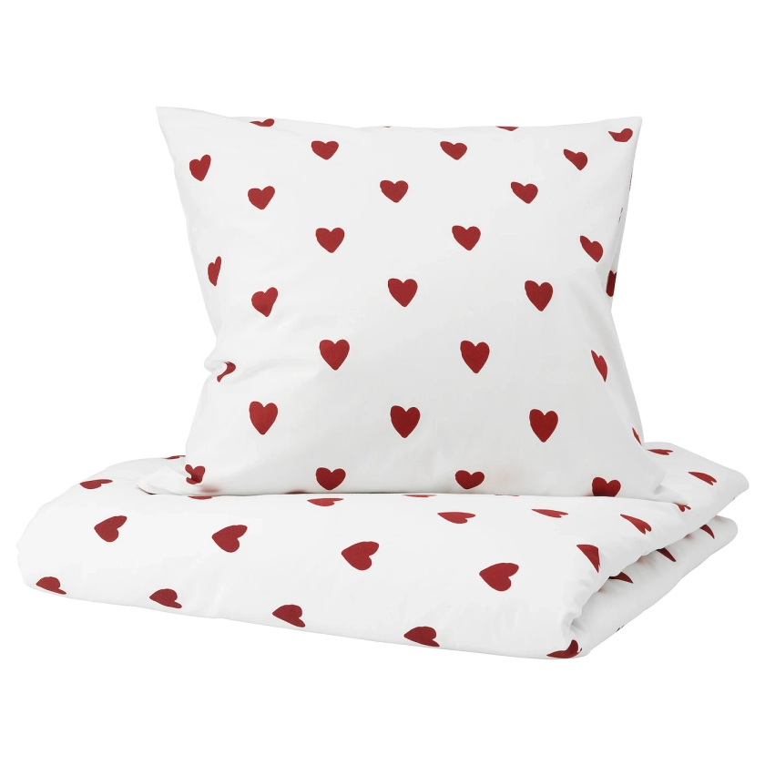 BARNDRÖM Housse de couette et 1 taie - motif coeur/blanc rouge 150x200/65x65 cm