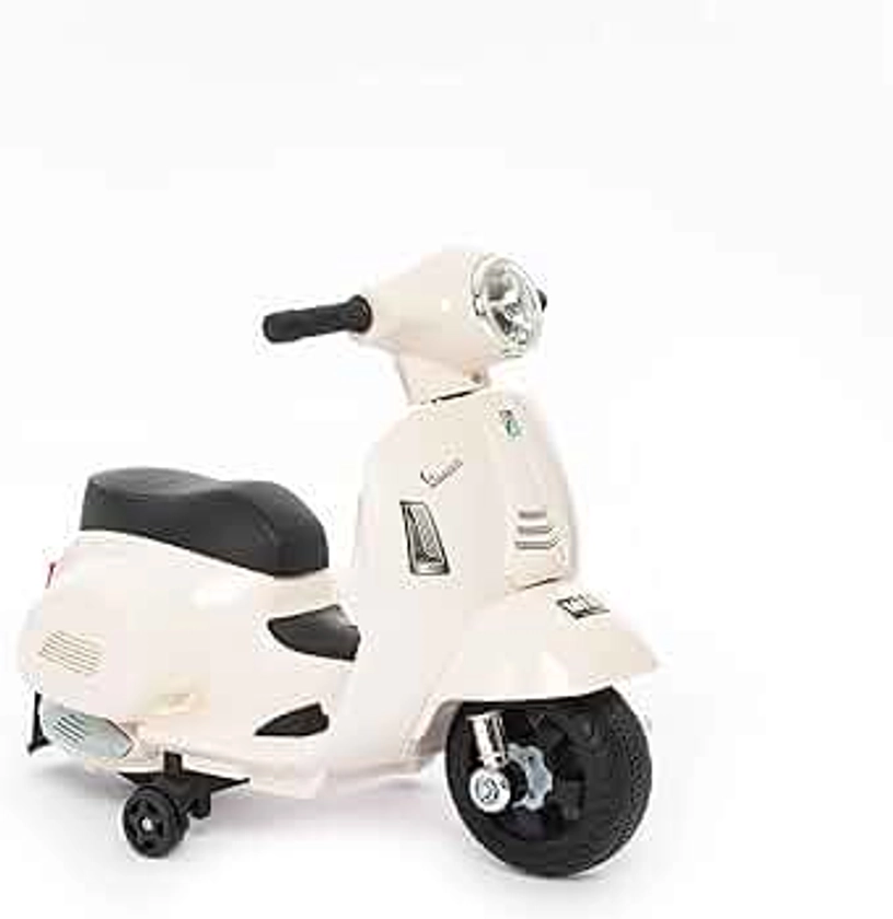 Mini Vespa Electrique Enfant 6 Volts de Babycar - Scooter Electrique Enfant avec accélérateur au Pied et accès MP3 - Vespa Enfant avec Sons et lumières intégrés (Blanc)