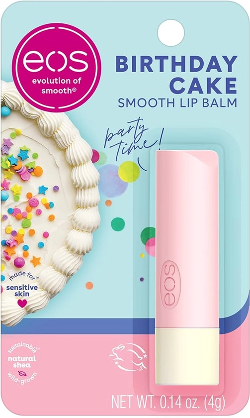 eos Natural Shea Lip Balm- Birthday Cake, All-Day Moisture Lip Care Products, 0.14 oz