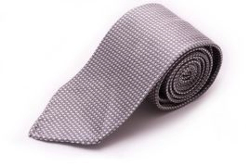 Silver and Black Diamond Waffle Micropattern Silk Tie - Fort Belvedere